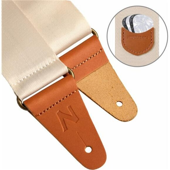 Beige Guitar Strap with Pick Pocket Strap Locks Fits Electric Acoustic Bass - Picture 6 of 7